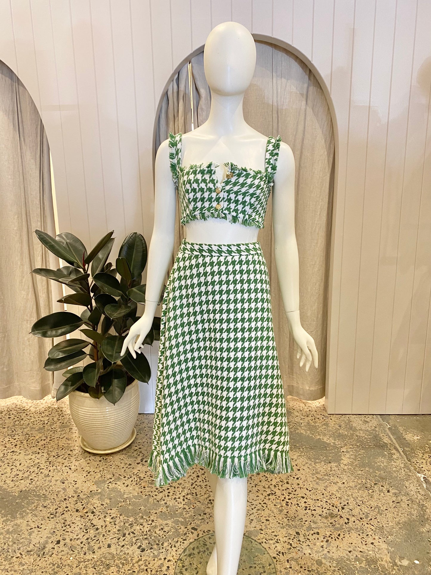 Leo Lin Tweed Co-Ord Set in Green - Size 6