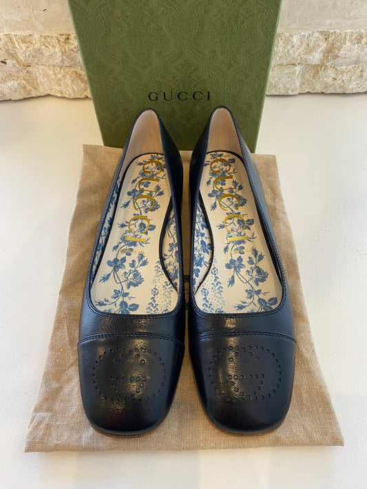 Gucci Black Leather Quentin Nero Ballet Flat - Size 40