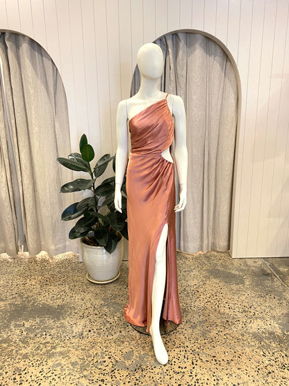 Shona Joy Asym Gathered Midi Dress in Antique Rose - Size 12