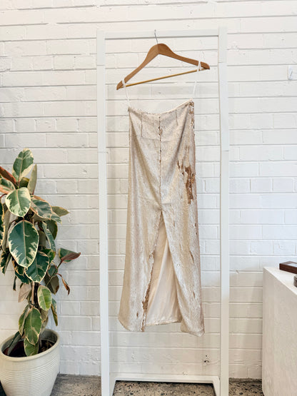 Line and Dot Gold Naida Sequined Midi Skirt - Size S (8)