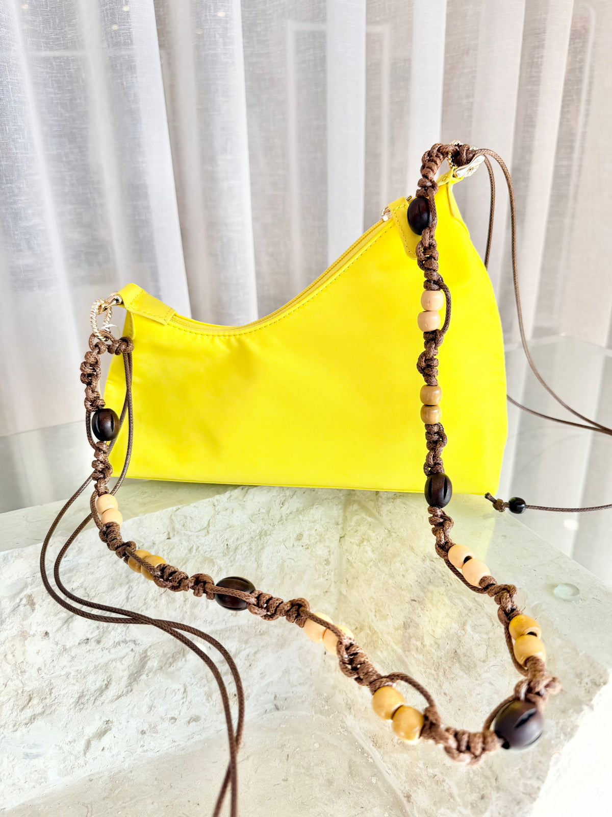 Aupen Yellow Nylon Shoulder Bag
