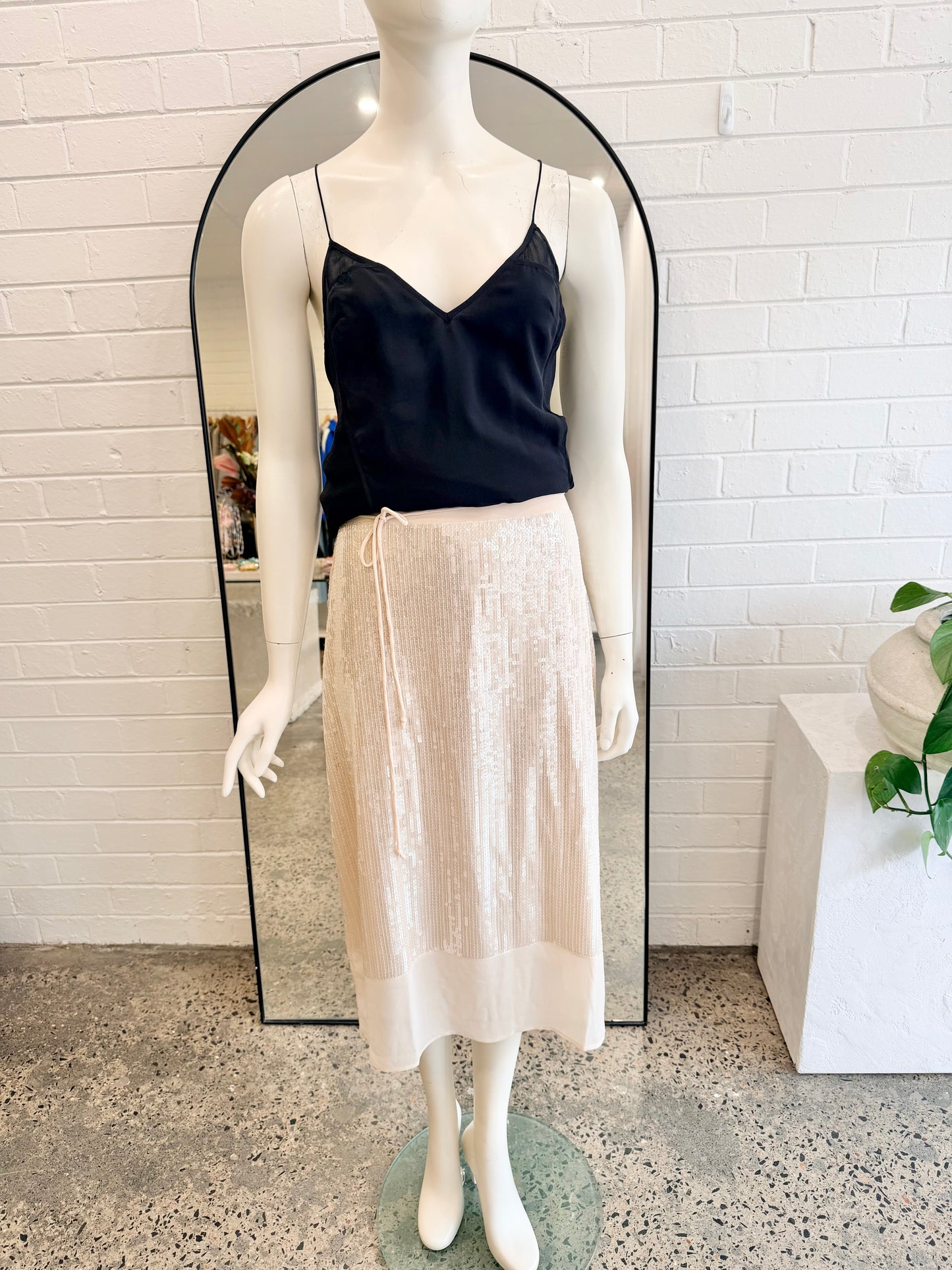 Samsoe Samsoe Ecru Saagenta Sequin Midi Skirt - Size L (12)
