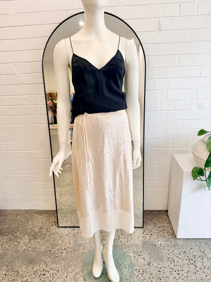 Samsoe Samsoe Ecru Saagenta Sequin Midi Skirt - Size L (12)