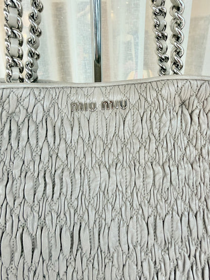 Miu Miu Grey Nappa Matelasse Shopper Tote