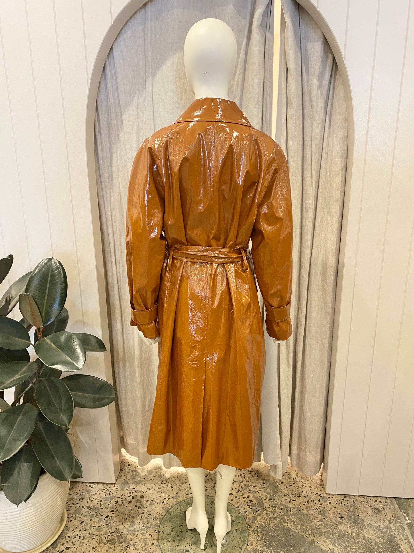 Oroton Wet Look Trench in Tan - Size L (12/14)