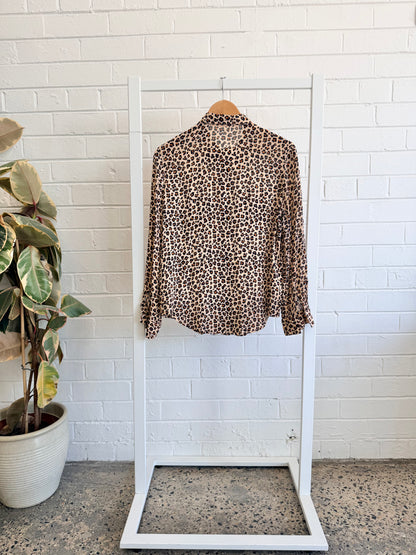 Gorman Leopard Print Silk Blend Shirt - Size 10