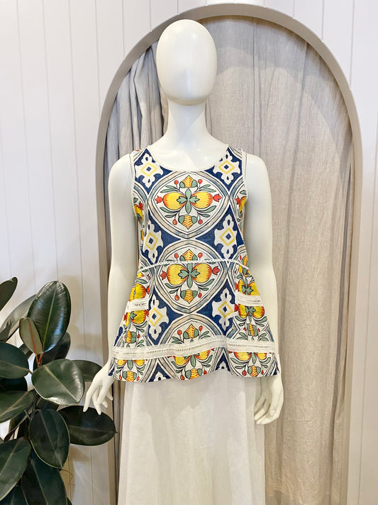 Binny Colourful Printed Linen Top - Size 8