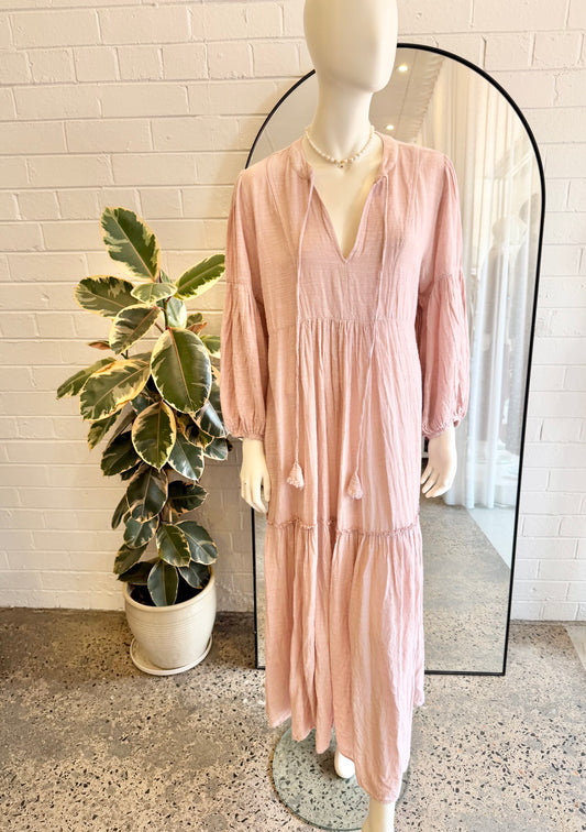 Pearl and Caviar Blush Cotton/Linen Blend Midi Dress - Size M/L
