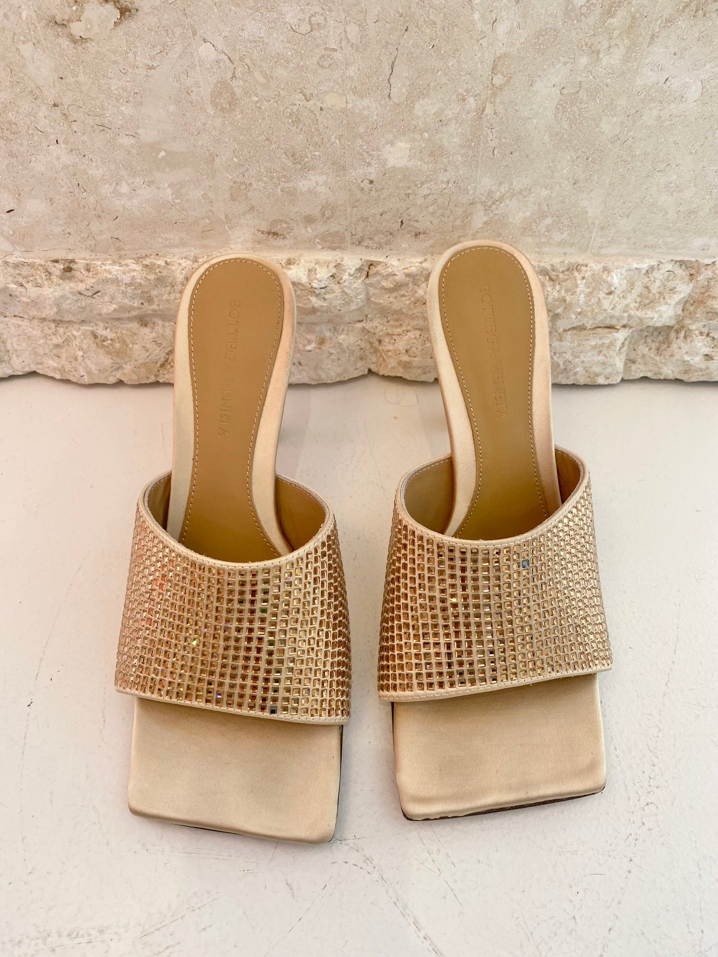 Bottega Veneta Champage Square Toe Mules - Size 40