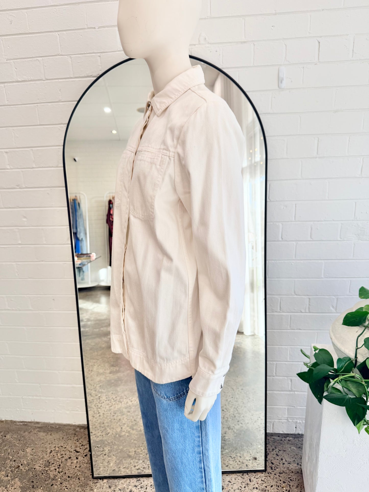 AJE Fringe Denim Jacket in White - Size 8