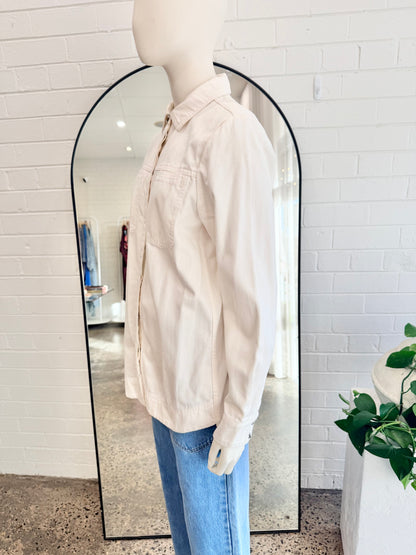 AJE Fringe Denim Jacket in White - Size 8