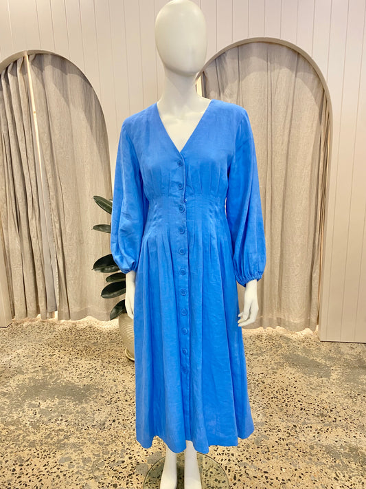 Country Road Linen Dart Front Dress in Blue - Size 8