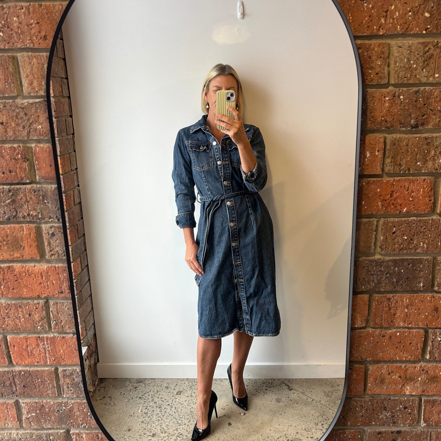 Zara Denim Belted Midi Dress - Size 12