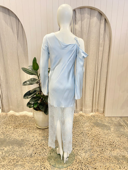 Shona Joy Labyrinth Lace- Hem Maxi Dress in Blue - Size 10