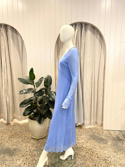 Country Road Silk Georgette Long Sleeve Midi Dress in Blue - Size 12