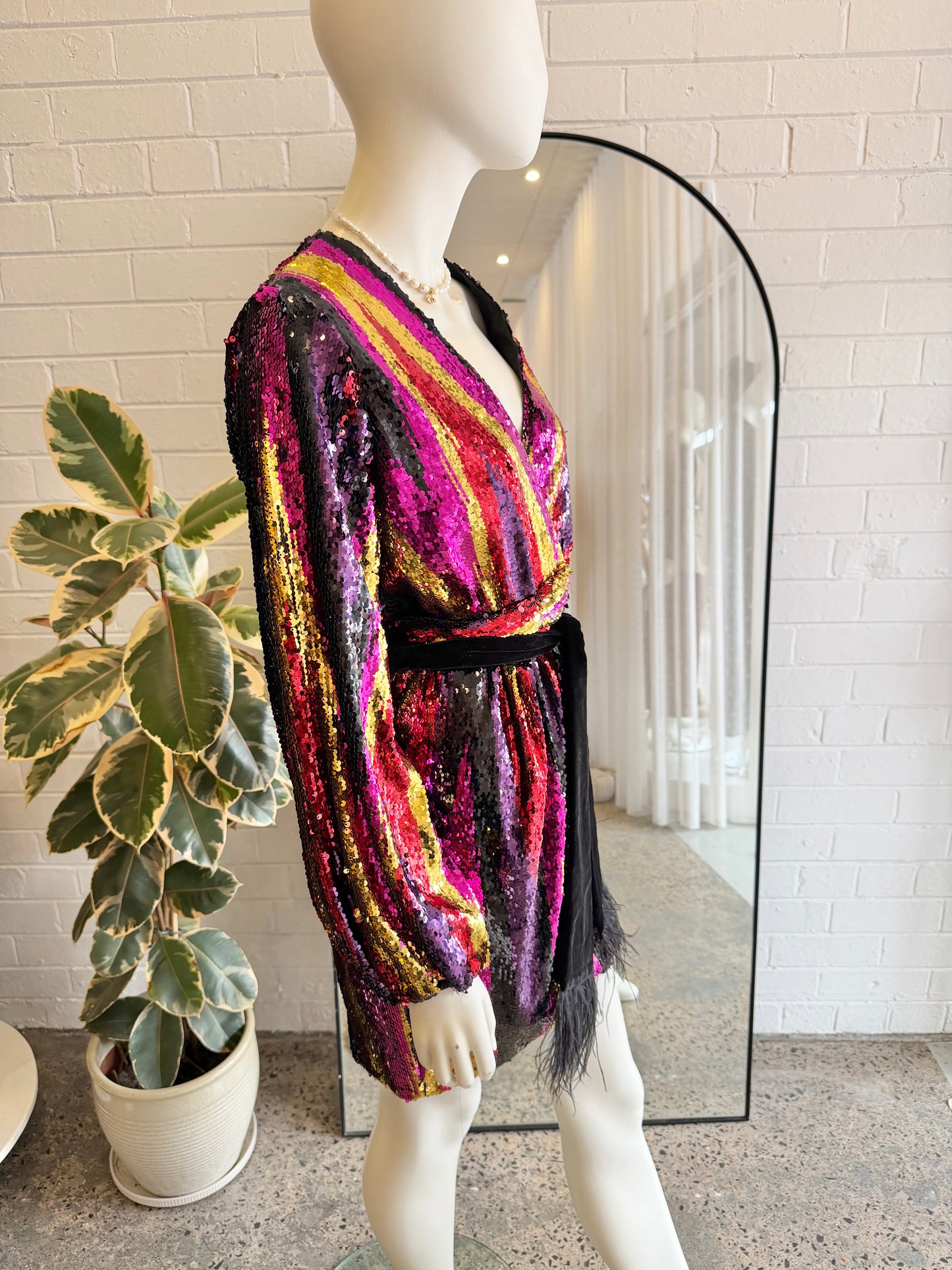 Rebecca Vallance Kaia Sequin Wrap Mini Dress - Size 8