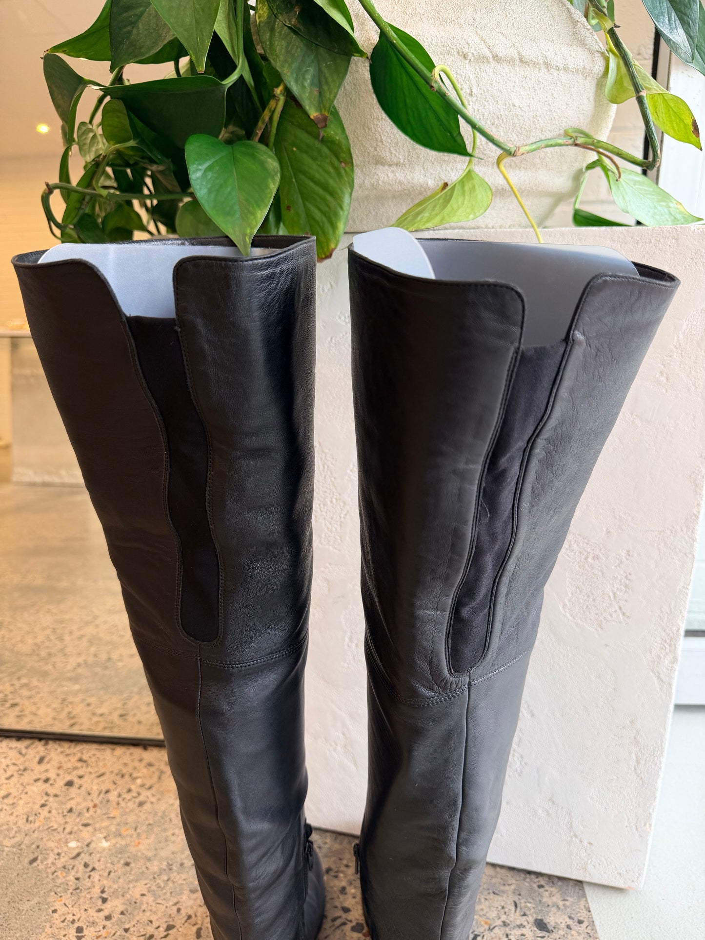 Stuart Weitzman Black Leather Over-The-Knee Boots - Size 6.5 (38)