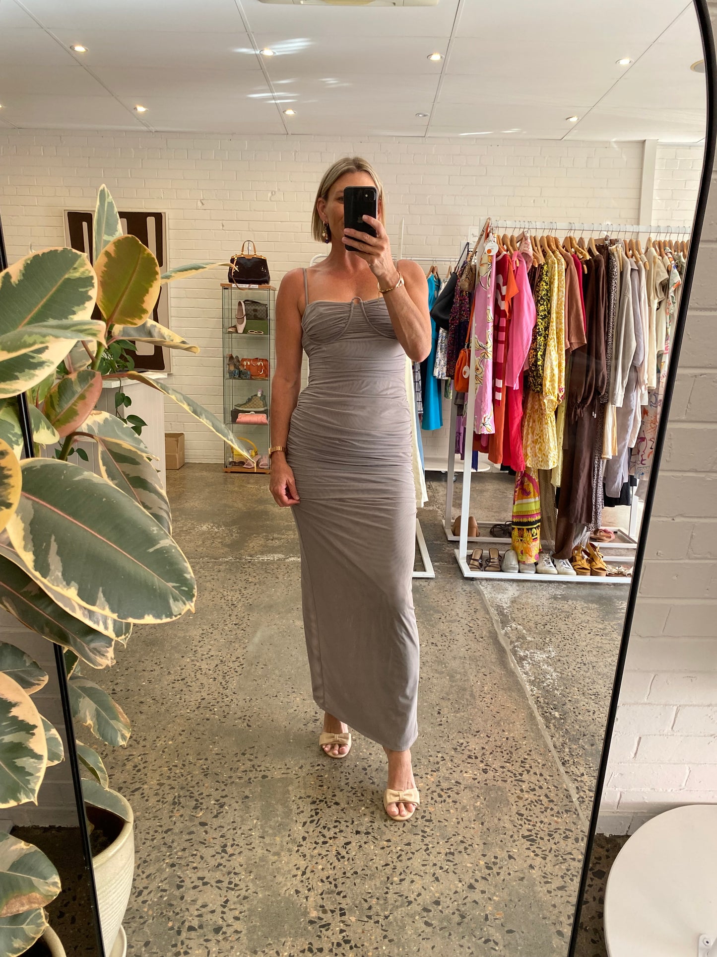 Sir Jacques Gathered Midi Dress In Slate - Size 3 (10/12)