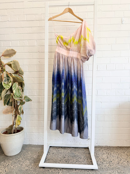 Pol Cecelia One Shoulder Print Midi Dress - Size 12