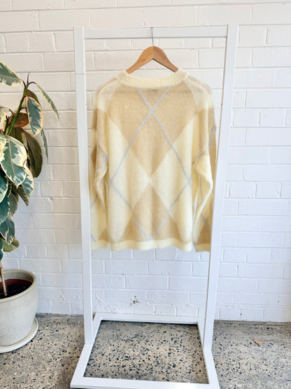 Ganni Argyle Intarsia Mohair Blend Jumper - Size S/M (10 - 14)