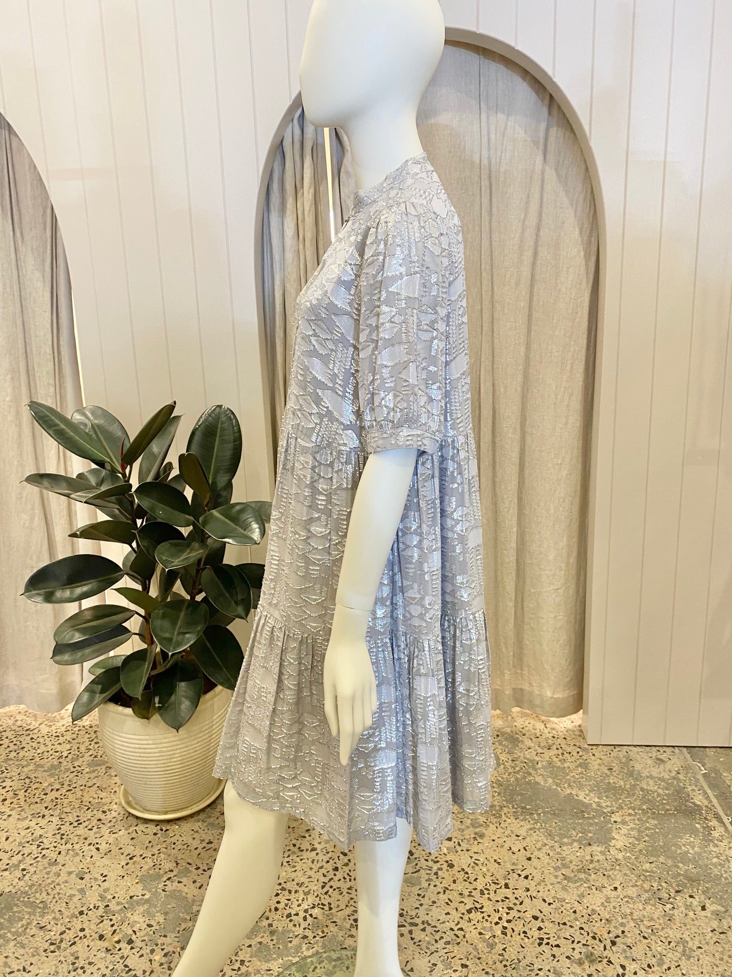 Gestuz Silver Lurex Midi Dress - Size 8