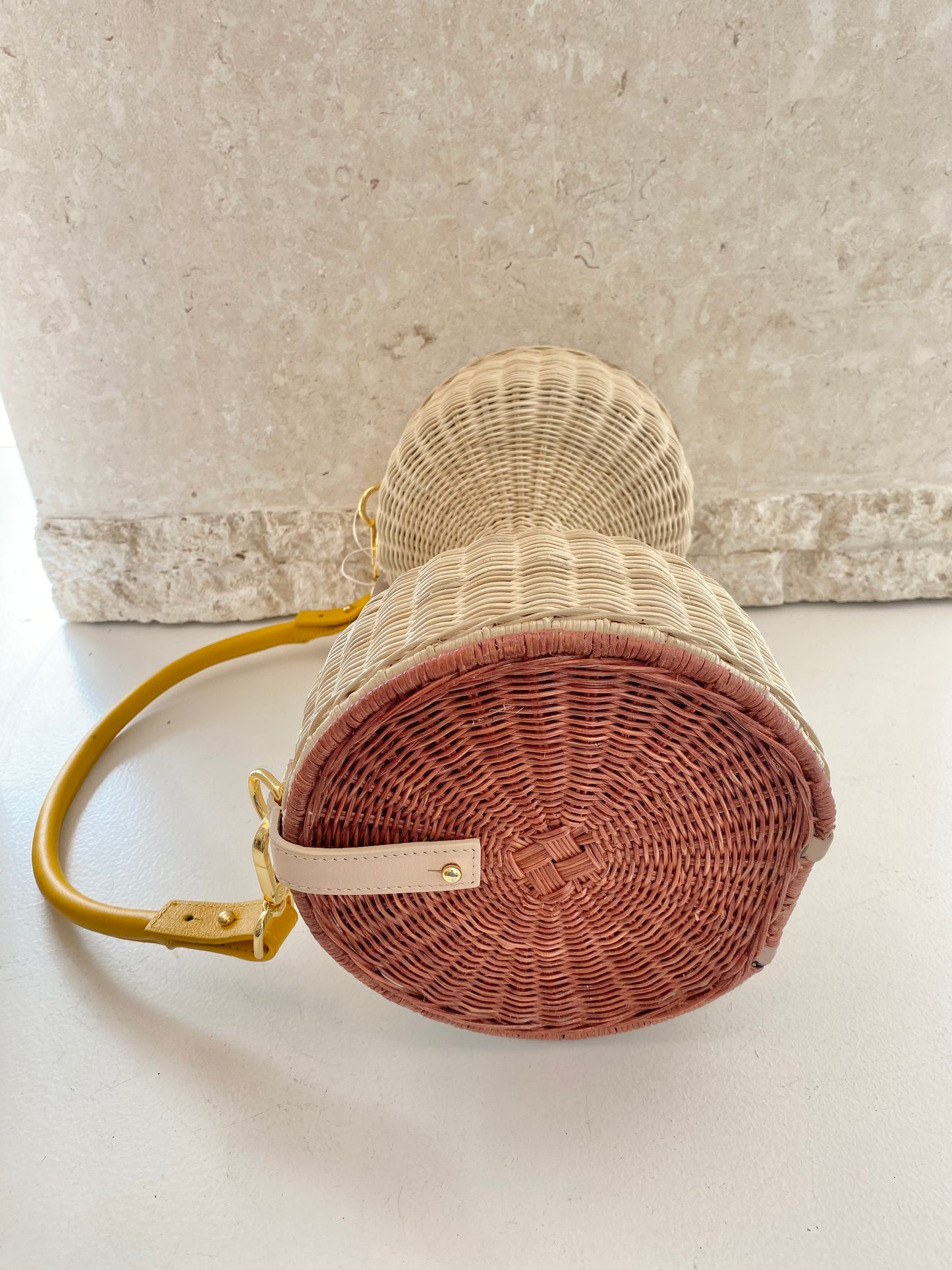 Lucy Folk Dumbbell Wicker Bag in Light Natural