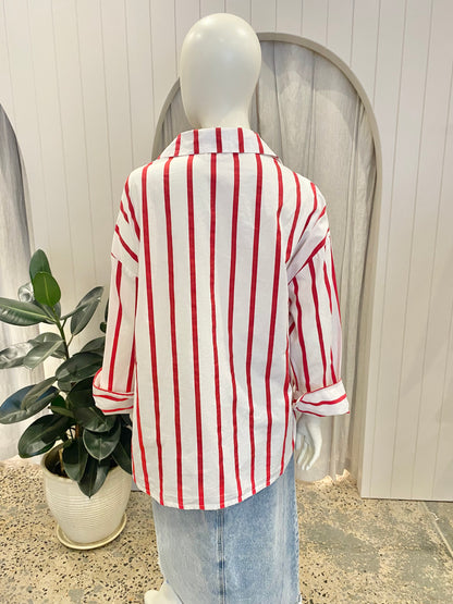 Elce Swin 'Reverie' Shirt in Red/White Stripe - Size 8-10