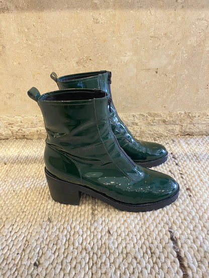 Mollini Book Mo Deep Green Patent Leather Ankle Boots - Size 42