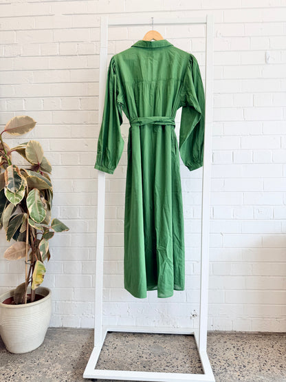 Diega Green Cotton Shirt Dress - Size L (12 - 14)