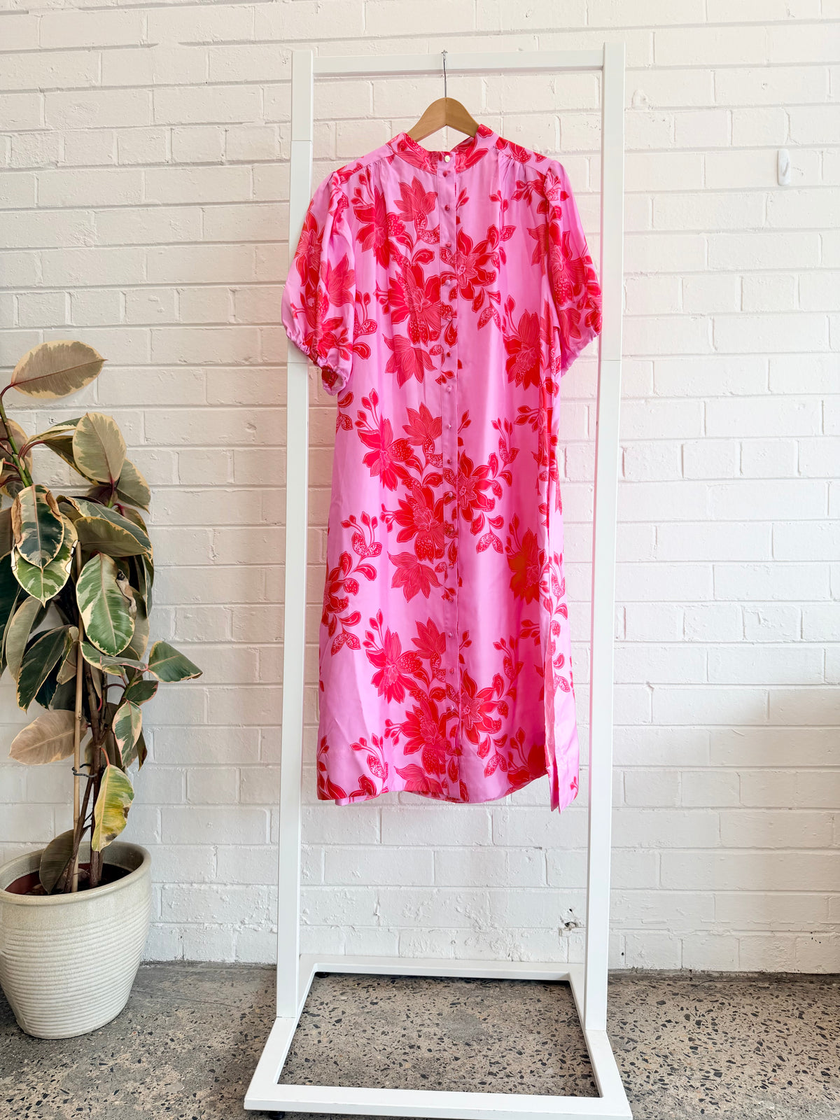 Alessandra Floral Silk Midi Shirt Dress - Size L (12)
