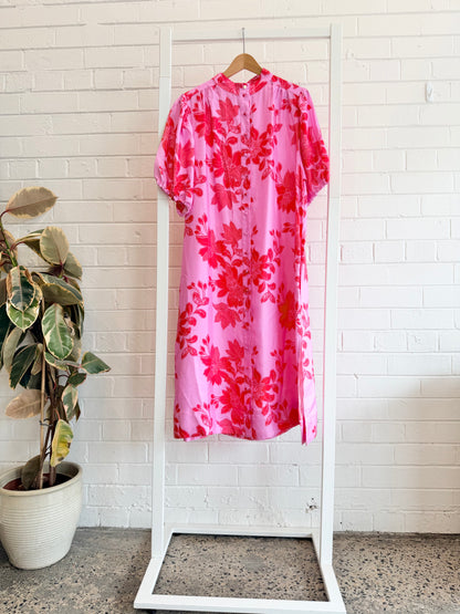 Alessandra Floral Silk Midi Shirt Dress - Size L (12)