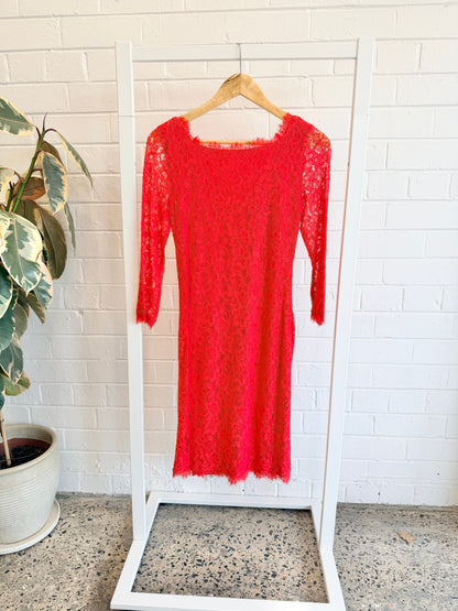 Diane Von Furstenberg 'Zarita' Lace Dress in Lacquer Red - Size US 4 (AU 8)
