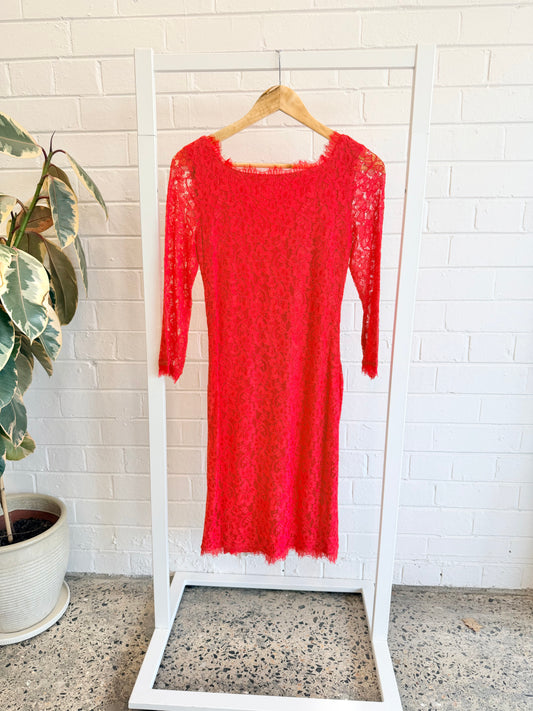 Diane Von Furstenberg 'Zarita' Lace Dress in Lacquer Red - Size US 4 (AU 8)