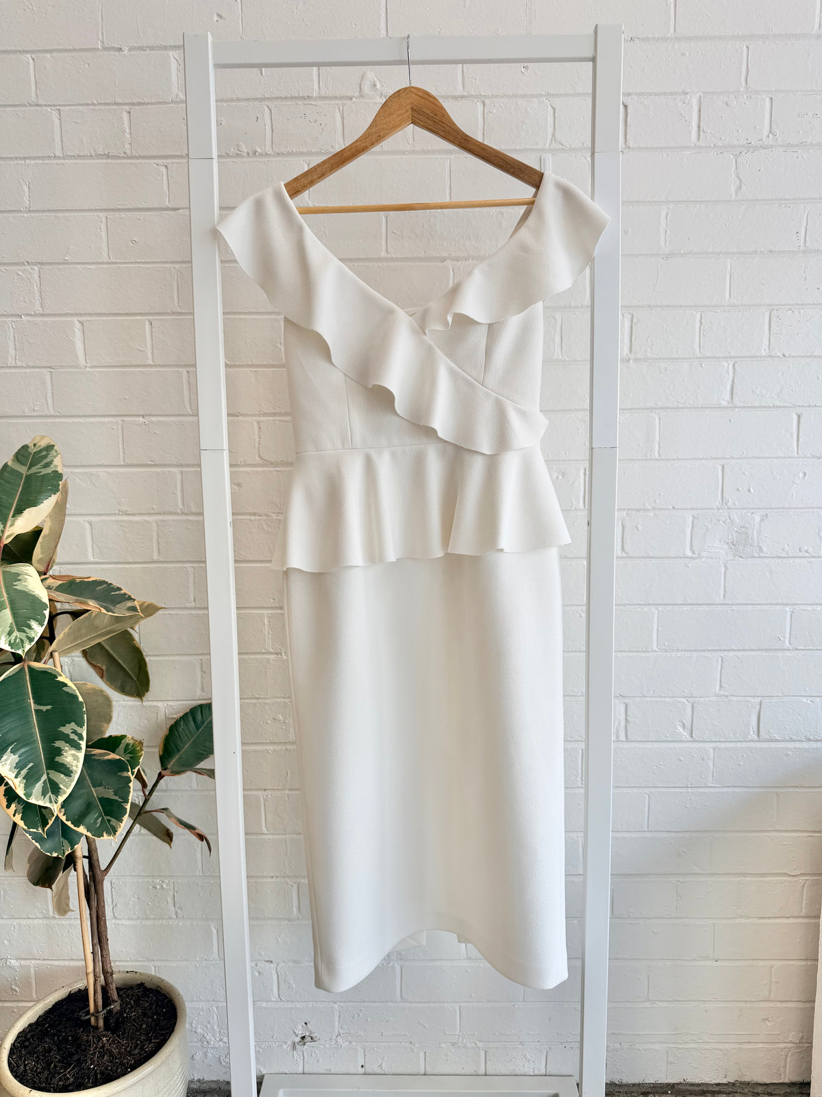Rebecca Vallance 'Grace Frill' Midi Dress in Ivory - Size 12