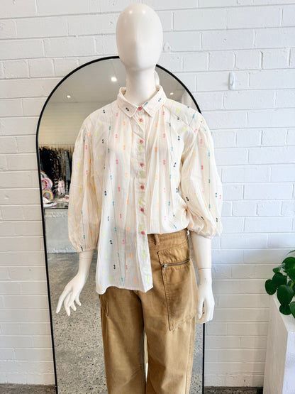 Lollys Laundy 'Heidi' Shirt in Cream - Size XL (14)