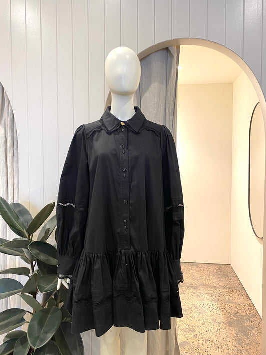 AJE Reva Wave Mini Dress in Black - Size 12