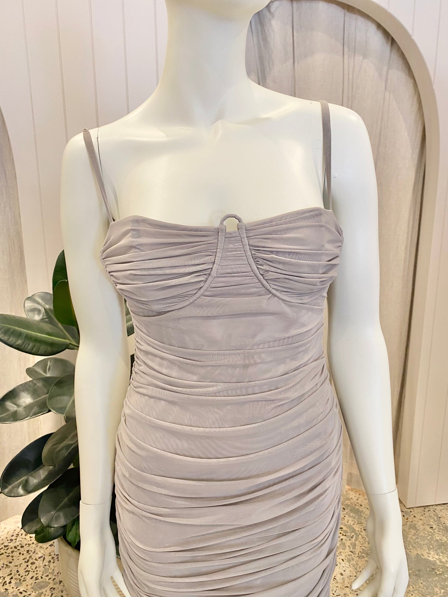 Sir Jacques Gathered Midi Dress In Slate - Size 3 (10/12)