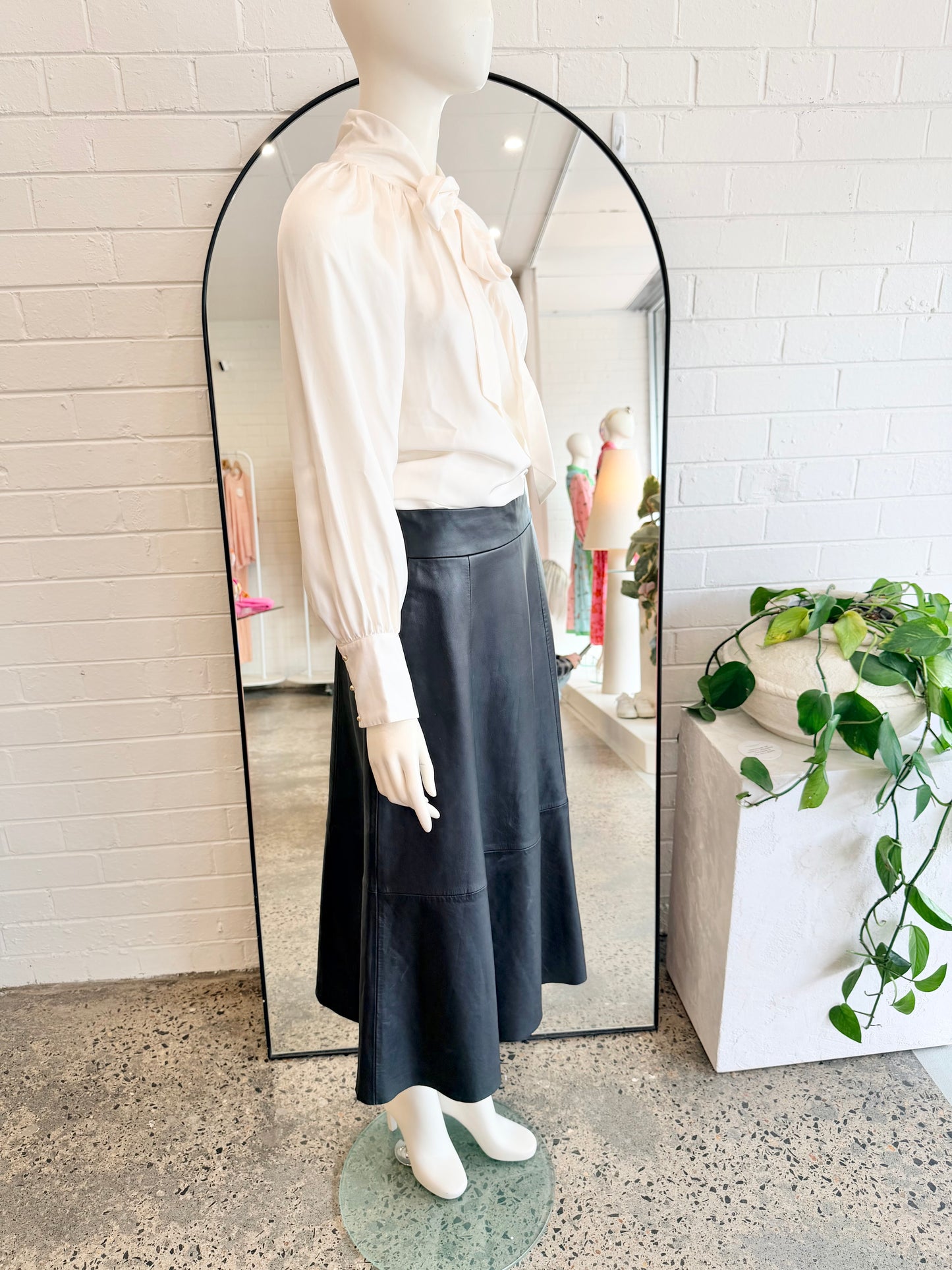 Witchery Leather Midi Skirt in Black - Size 8 - Pre-Loved Geelong