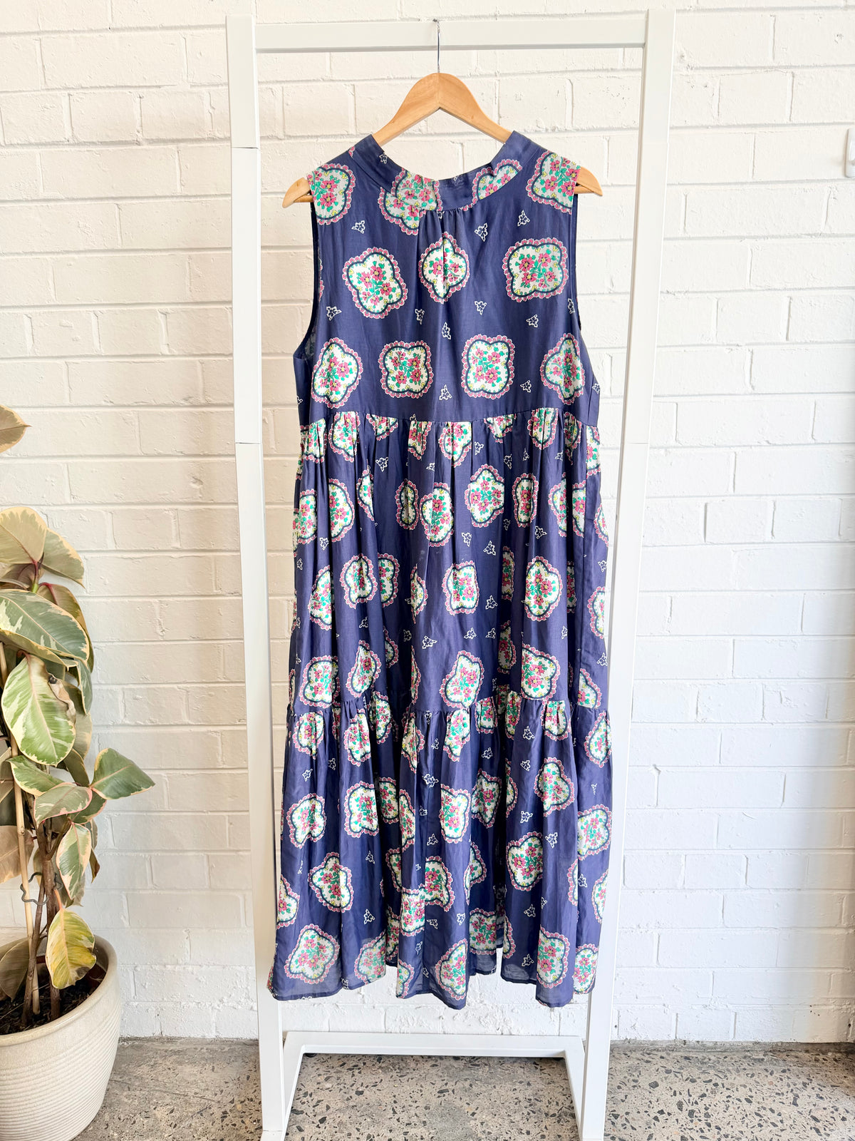 Alessandra Mosaic Print Midi Dress in Navy - Size M