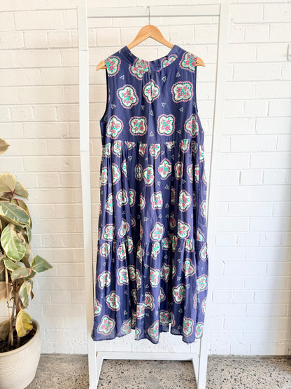 Alessandra Mosaic Print Midi Dress in Navy - Size M