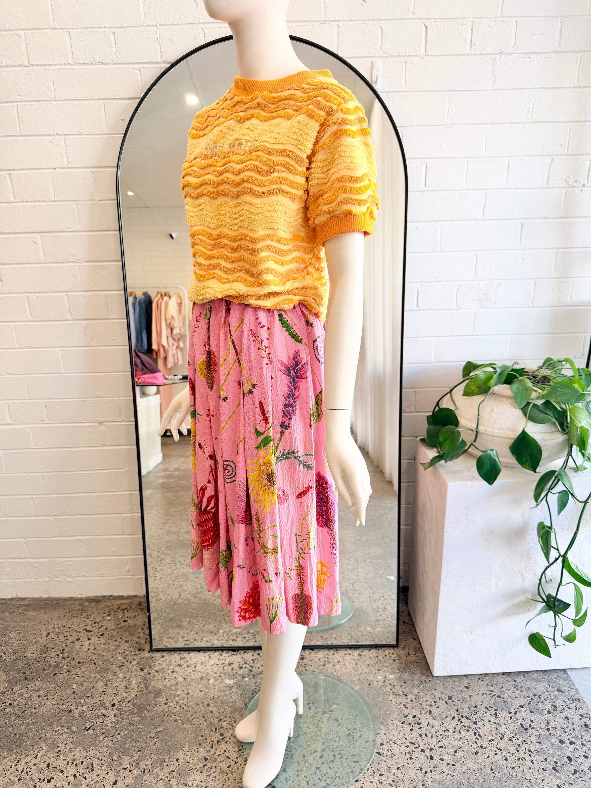 Gorman Pink Birds and Bees Silk Skirt Midi Skirt - Size 8 - Pre-Loved Geelong