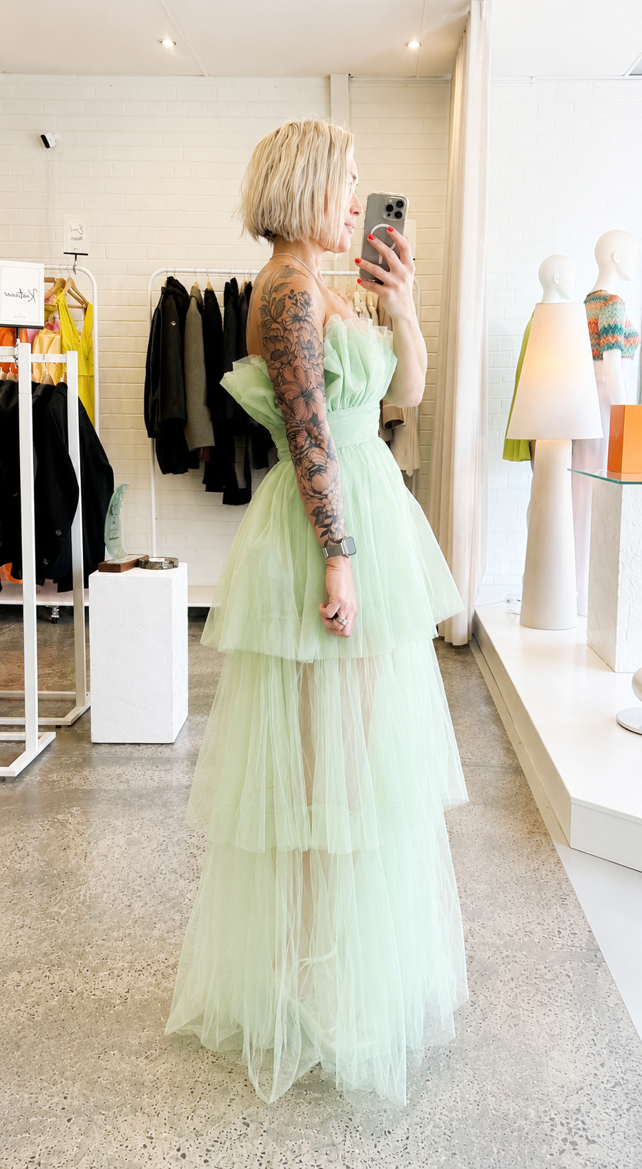 Lace & Beads Tulle Maxi Dress in Mint - Size 8