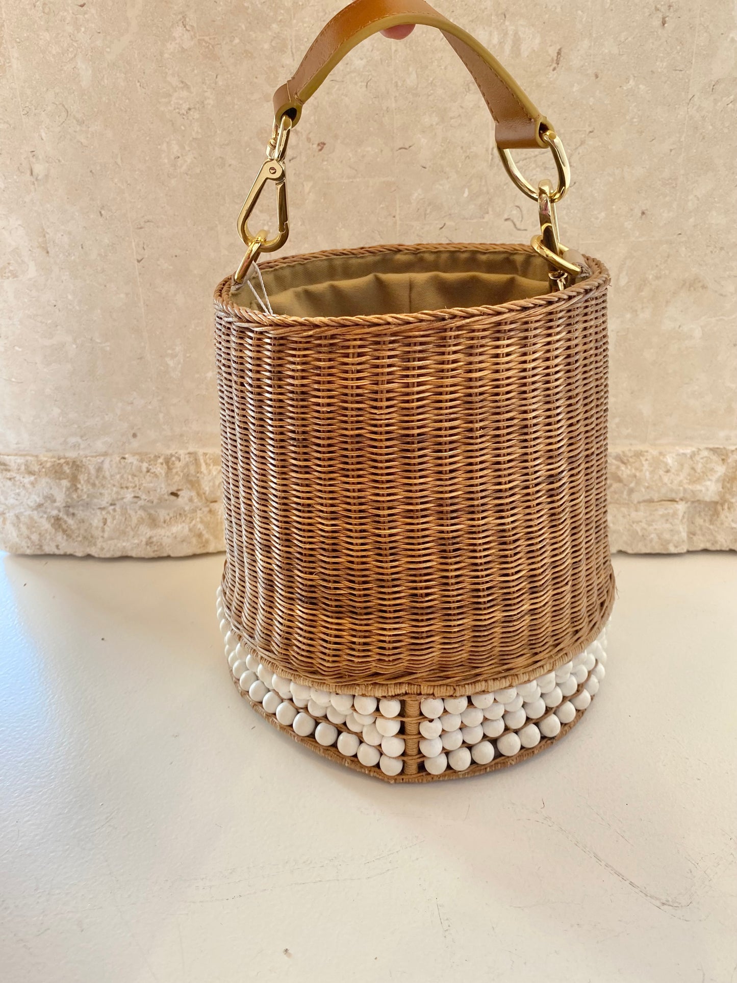 Lucy Folk Beaded Wicker Bag