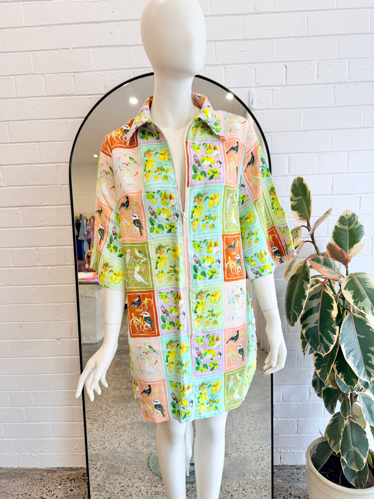 Tara Whalley Tea Towel Print Woo Hoo Mini Dress - Size M (10 - 12)