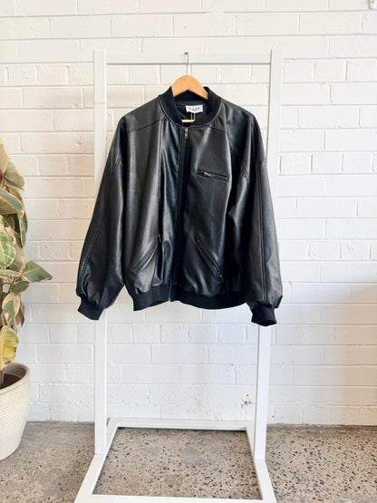 Raef Black Faux Leather Bomber Jacket - Size L (10 - 12)