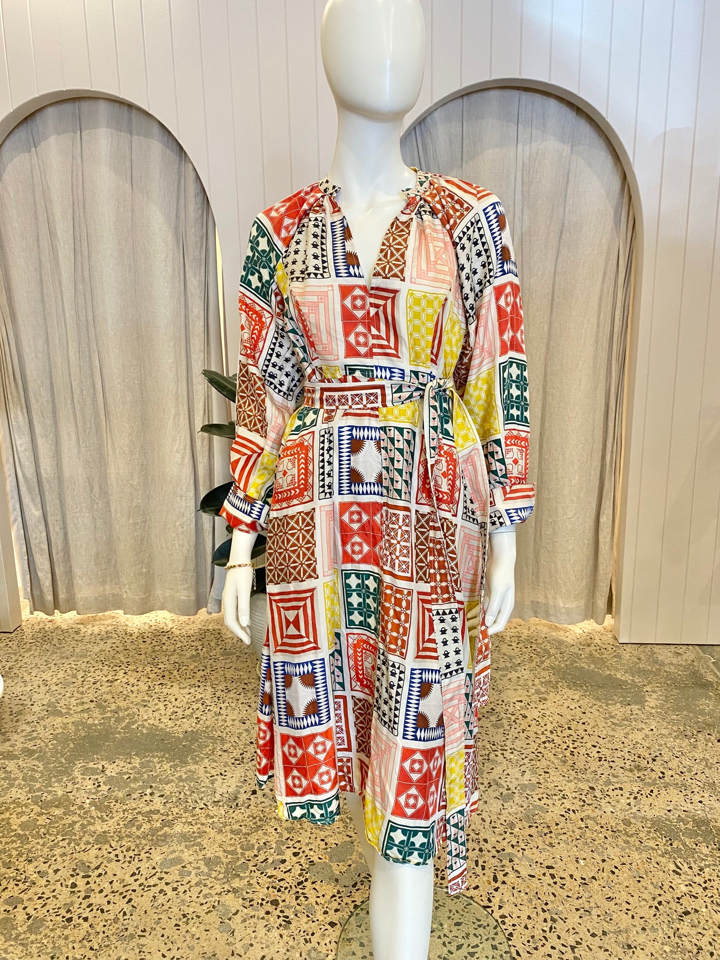 Oroton Quilt Print Midi Dress - Size 8