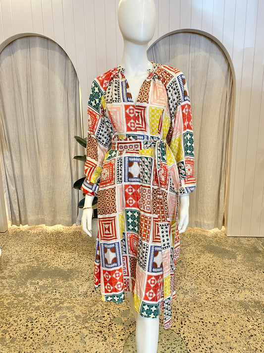 Oroton Quilt Print Midi Dress - Size 8