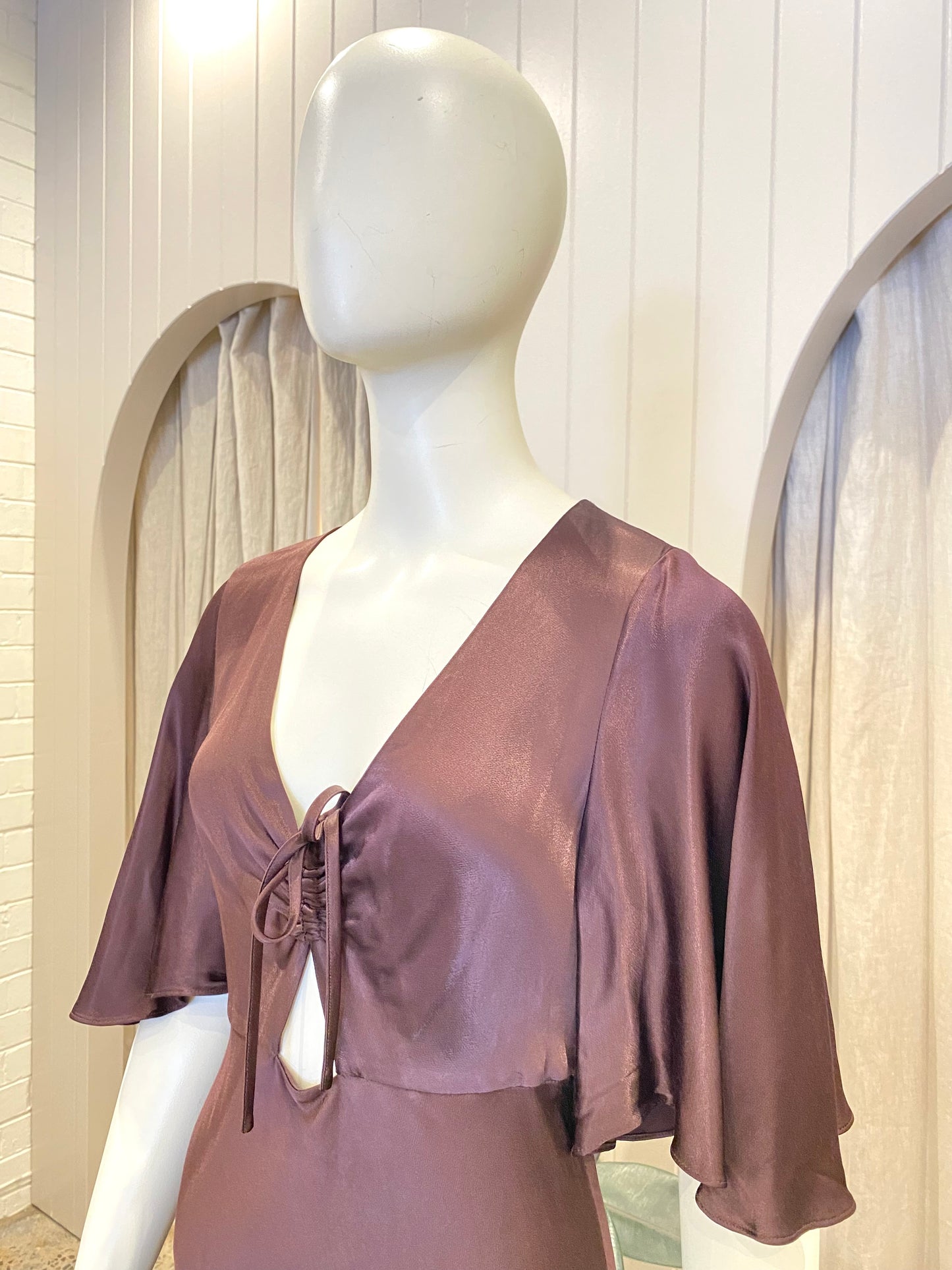 Shona Joy Flutter Sleeve Bias Slip Dress - Size 8