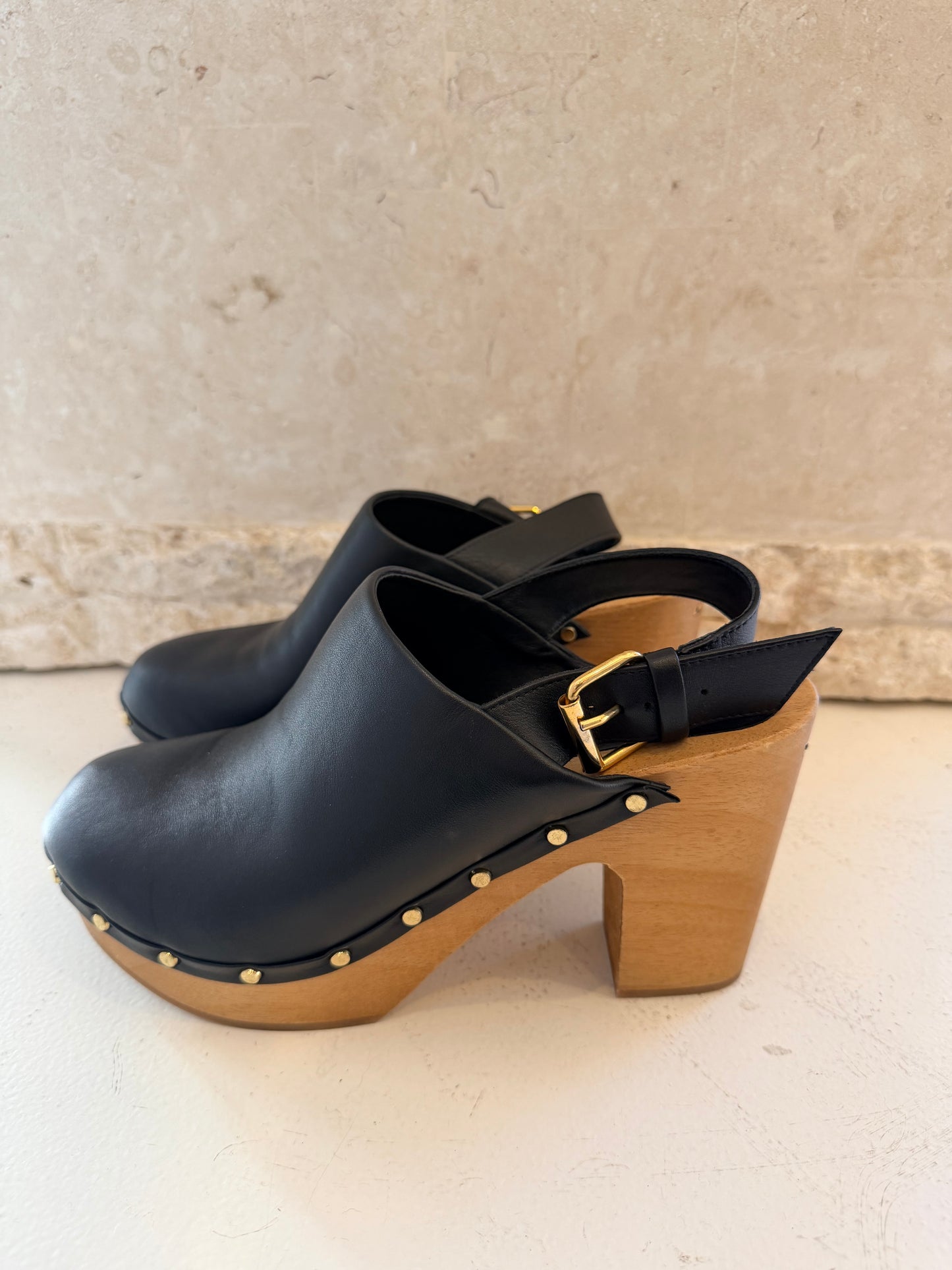Husk Black Leather Clogs - Size 39