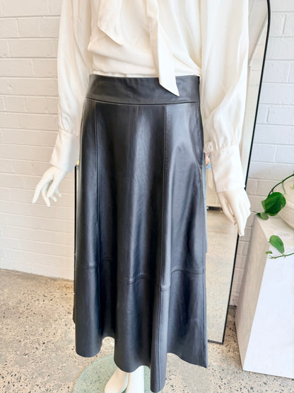 Witchery Leather Midi Skirt in Black - Size 8 - Pre-Loved Geelong